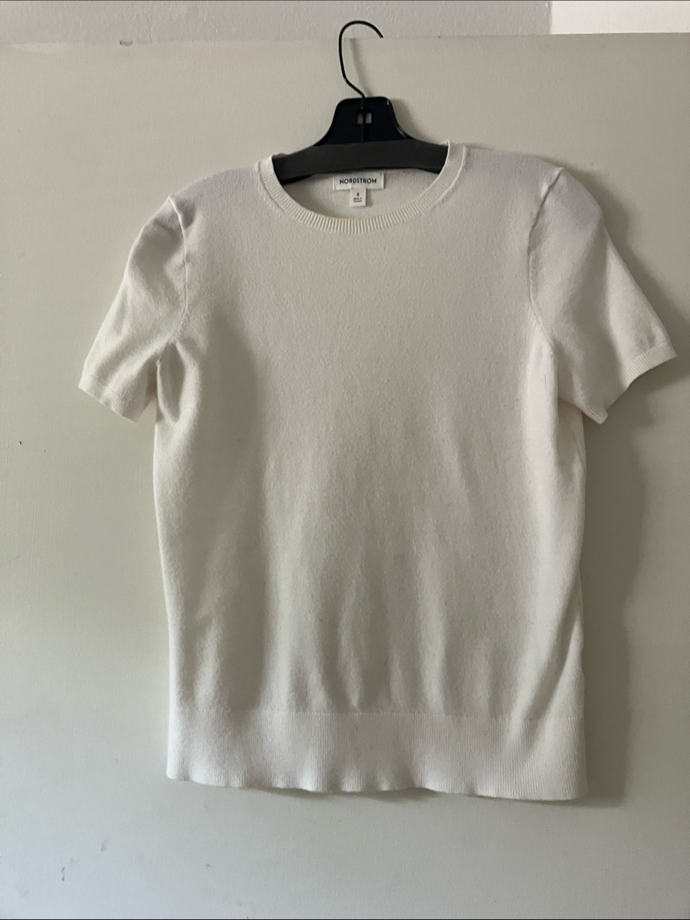 Nordstrom Women White Short-Sleeve Crewneck Knit Sweater